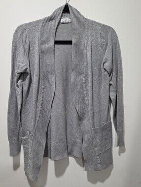 Cielo Light Gray Open-Front Ribbed Shawl Cardigan
